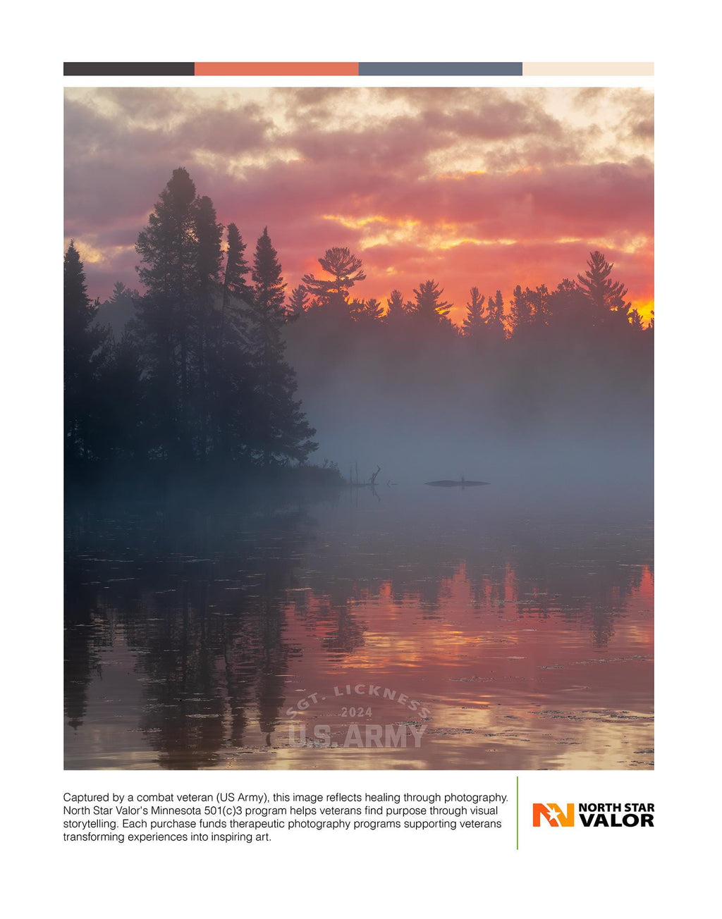 Misty Lake Sunrise Photo Print: Veteran Made Forest Art (11x14)